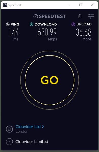 Speed test, London, UK