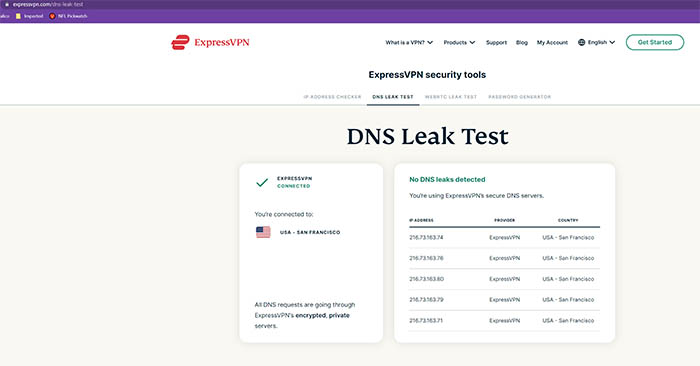 ExpressVPN DNS leak test