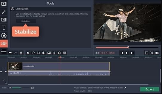 Movavi Video Suite 2022 video stabilization tool