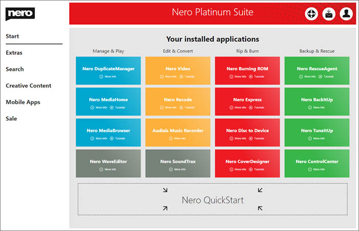 Nero Platinum Suite 2022 user interface
