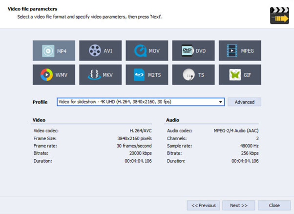 AVS4YOU video file parameters