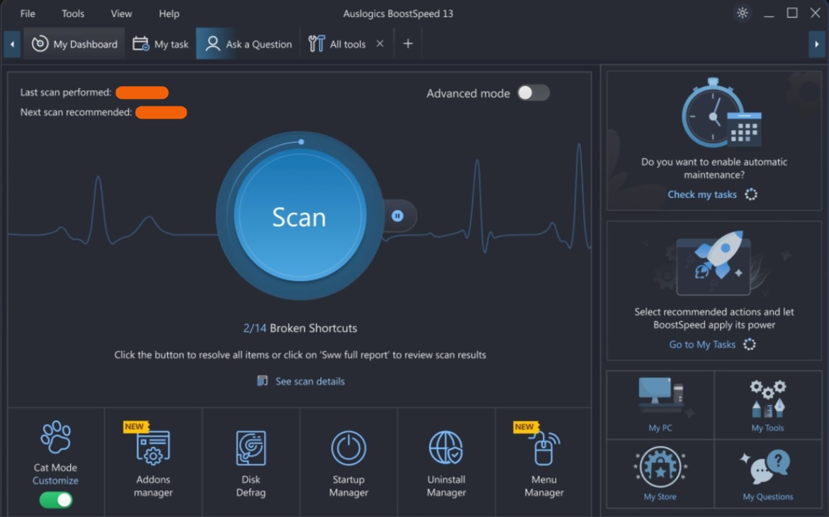 Auslogics BoostSpeed 13 Pro interface