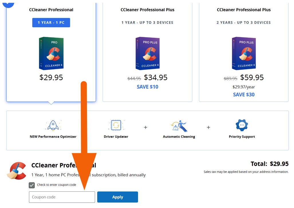 CCleaner Professional how to redeem coupon code