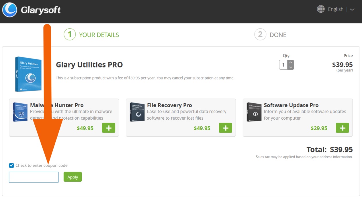 How to apply Glary Utilities Pro coupon code