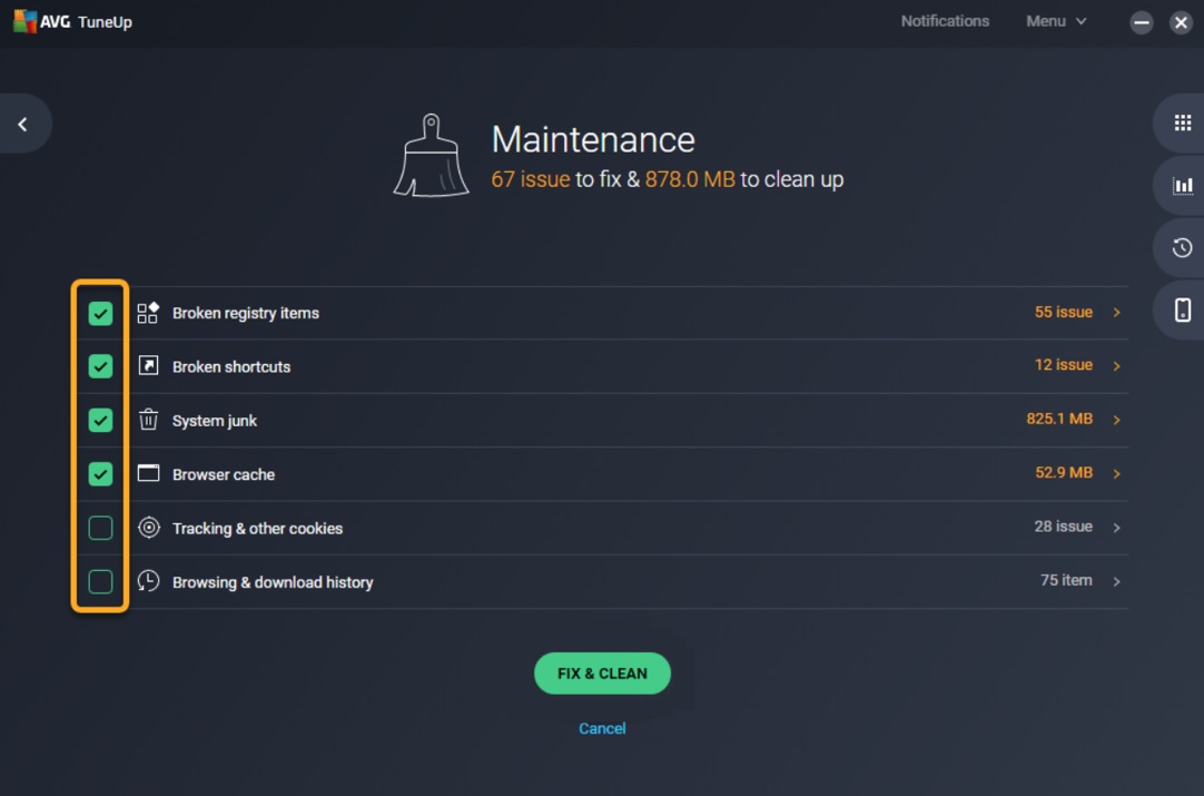 AVG TuneUp maintenance mode setup