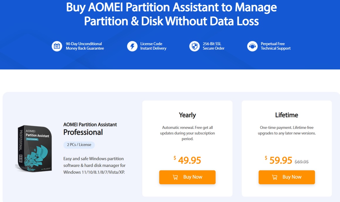 AOMEI Partition Assistant prices