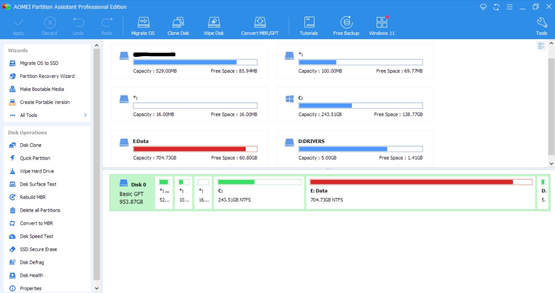 AOMEI Partition Assistant Professional user interface