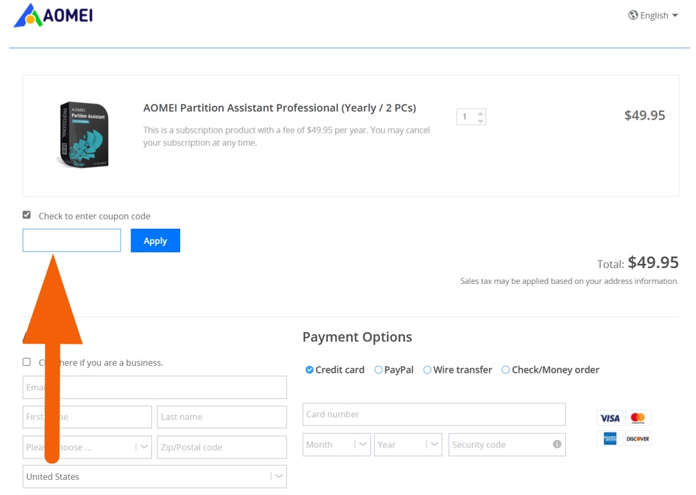 How to apply AOMEI Partition Assistant Professional coupon code