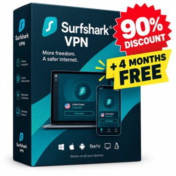 90% Discount for Surfshark VPN + 4 months free boxshot