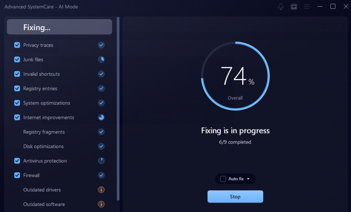 Advanced SystemCare 20 fixing in progress