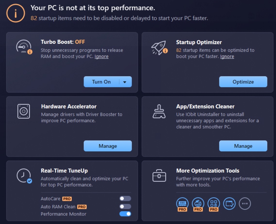 Advanced SystemCare 20 performance monitor tab