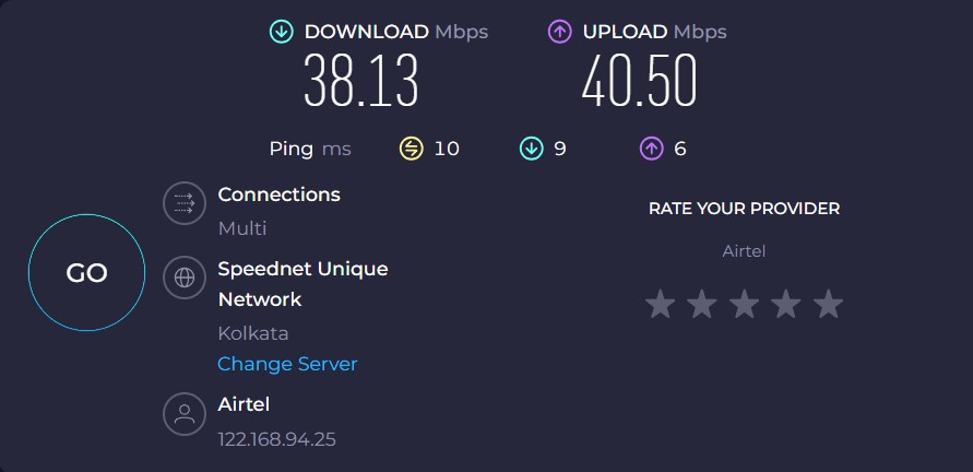 ISP speed before CyberGhost VPN activated