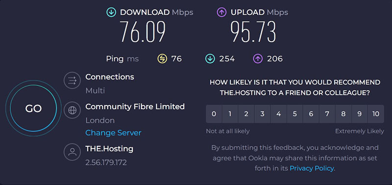 ISP speed test initial before PureVPN tests