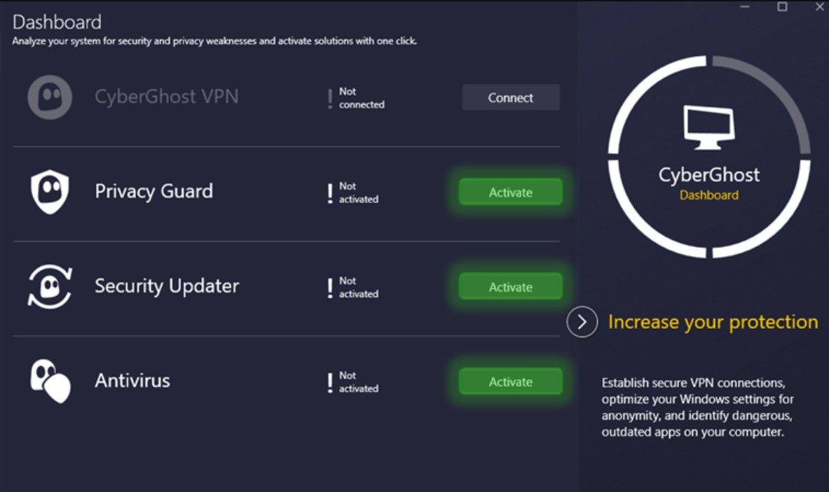 CyberGhost VPN user interface