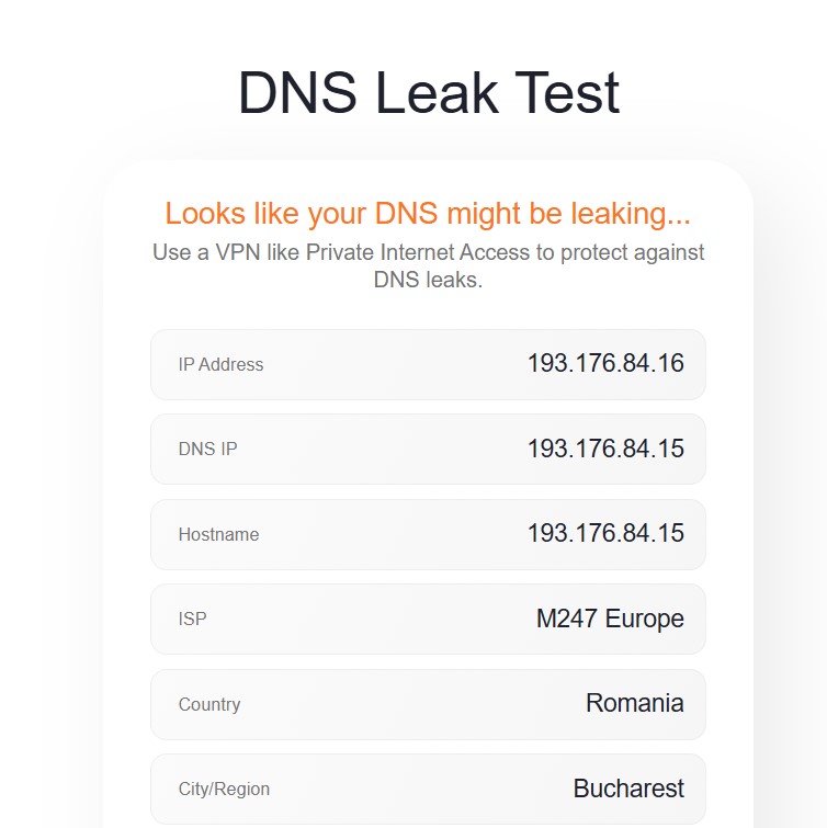 DNS leak test for CyberGhost VPN using dnsleaktest.com