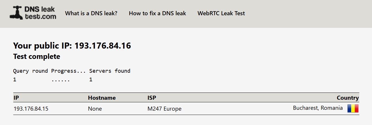 DNS leak test for CyberGhost VPN
