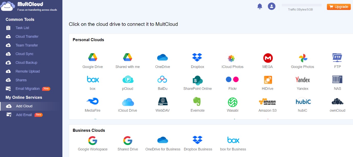 MultCloud account user interface