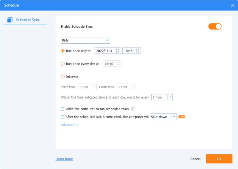 Schedule sync with MultCloud