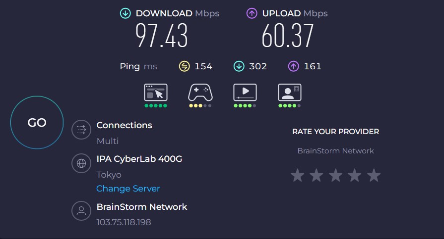 OysterVPN speed test - Tokyo