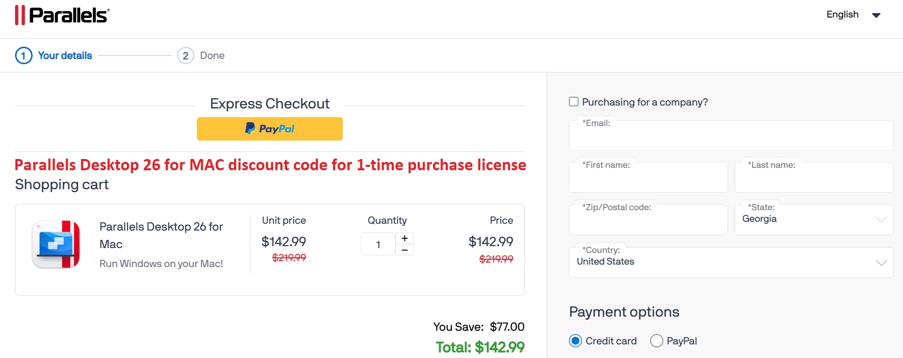 Parallels Desktop 26 with coupon code applied (perpetual license)