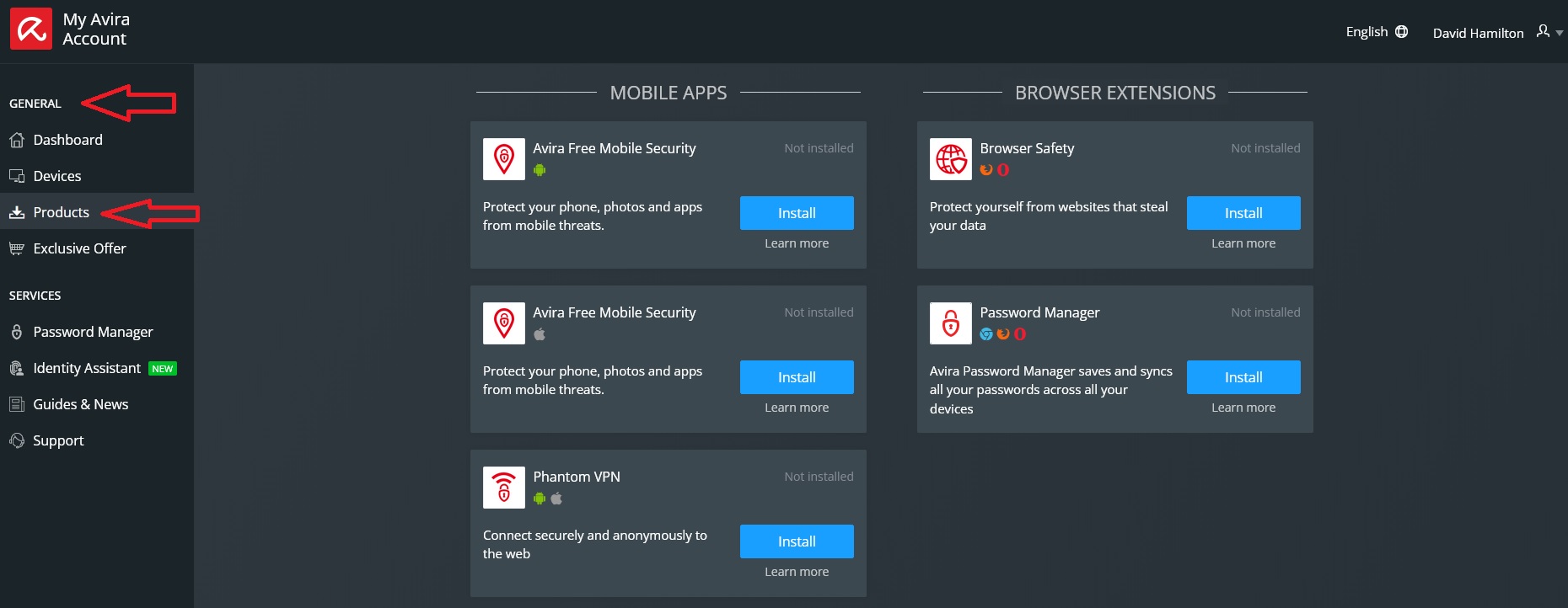 Separate tools from Avira account