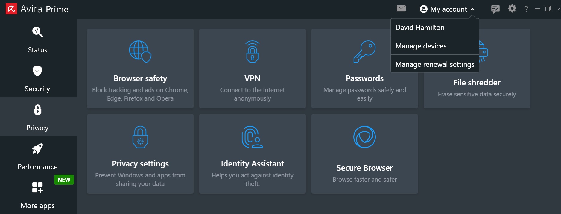Avira Prime full version user interface