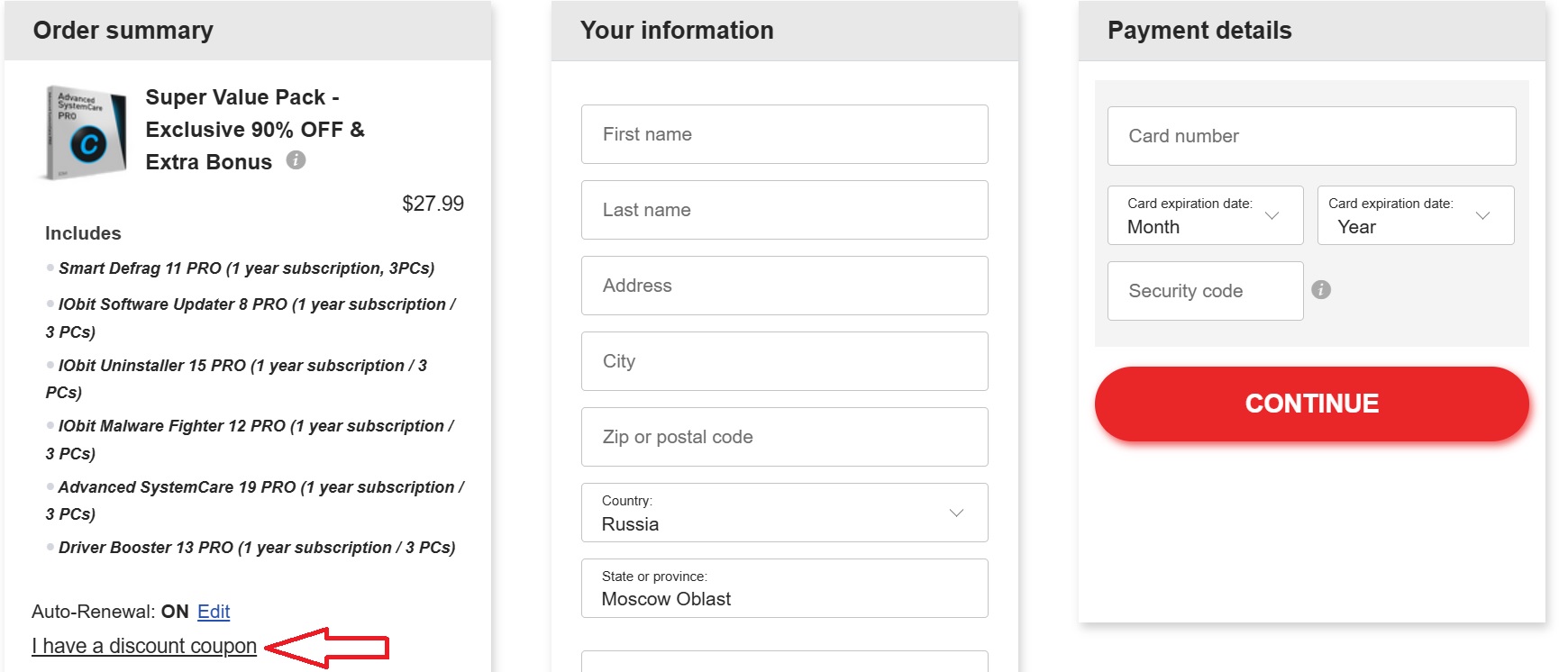 How to apply coupon code for IObit Advanced SystemCare 19