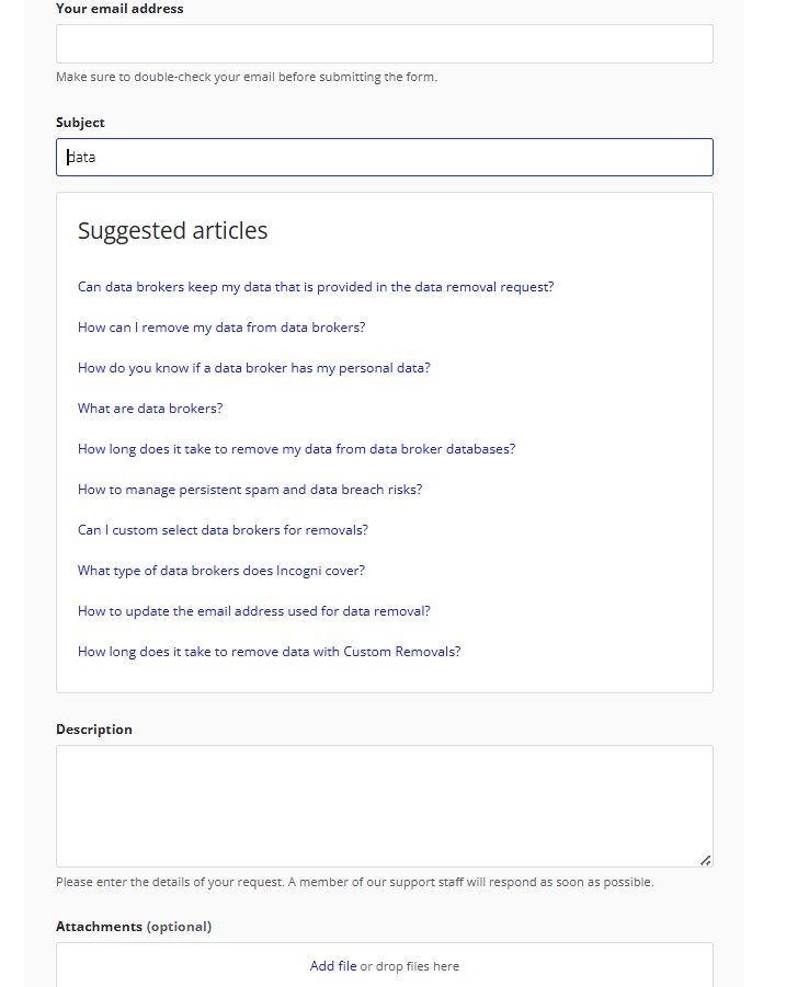 Contact Incogni support as unregistered user