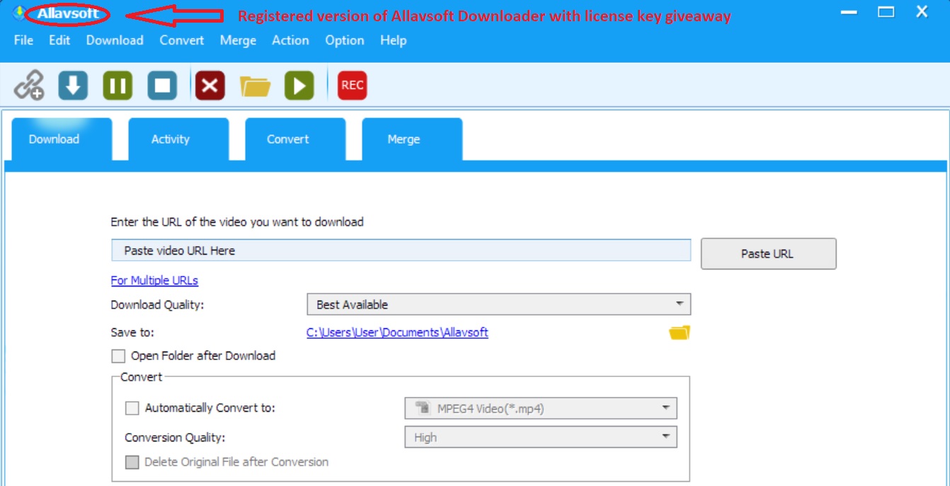 Registered version of Allavsoft Downloader with serial number giveaway