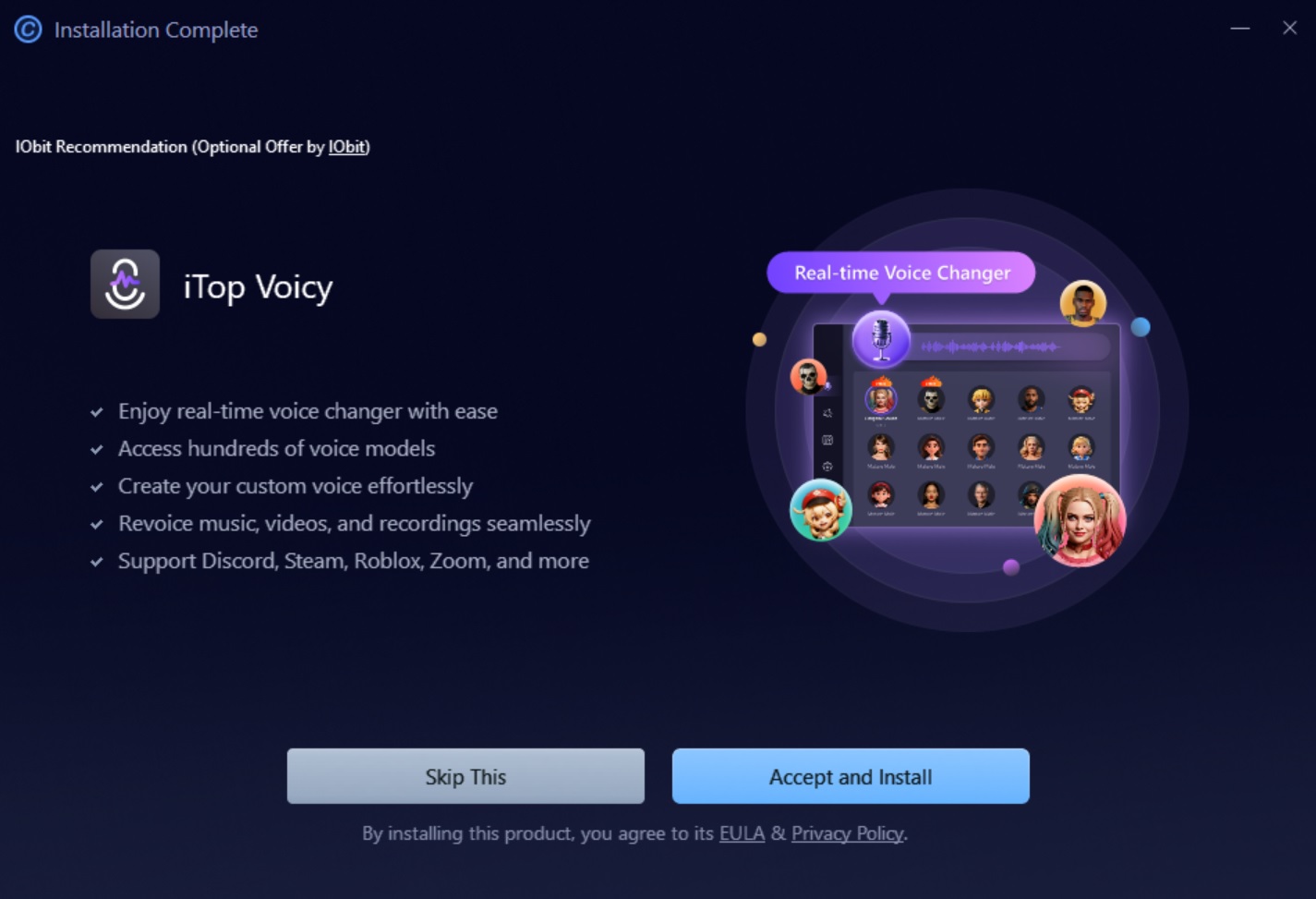 IObit recommends iTop Voicy as a bonus