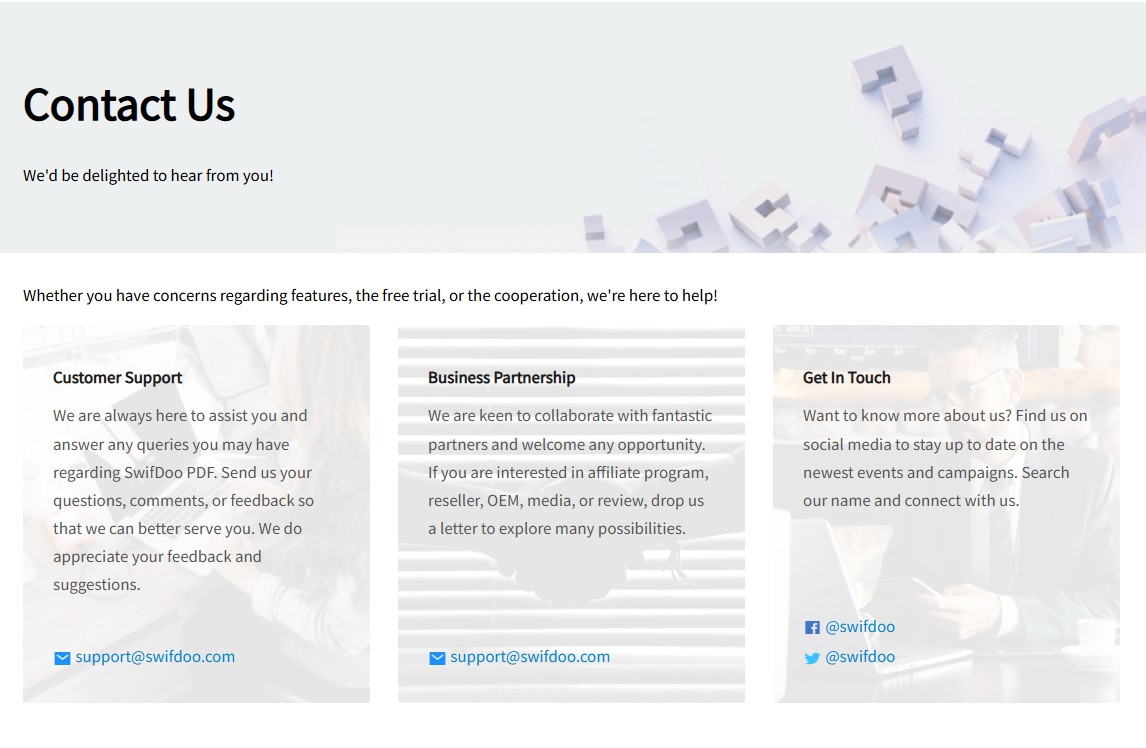 SwifDoo customer support page