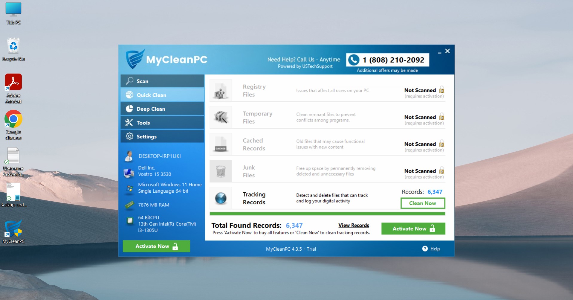 MyCleanPC user interface
