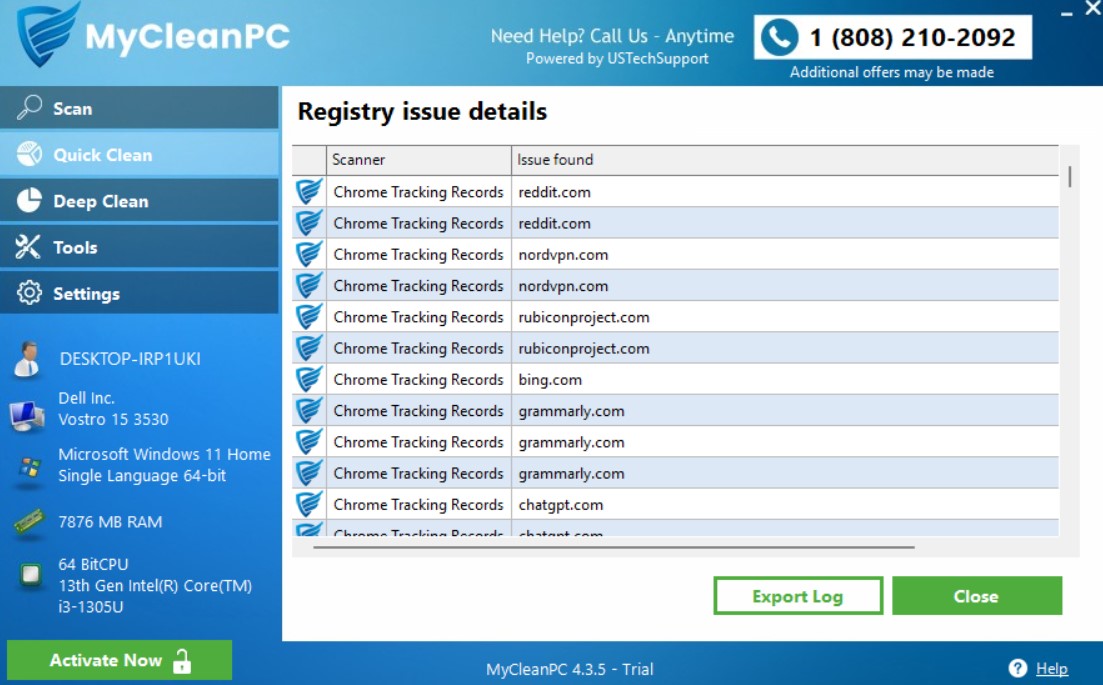 MyCleanPC registry issue details