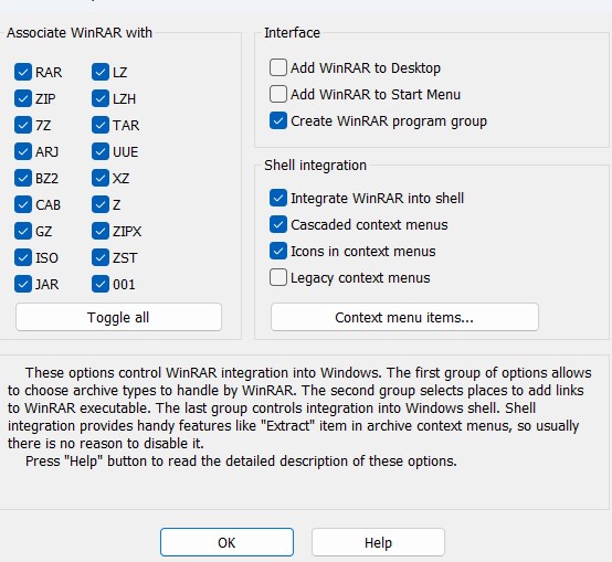 WinRAR user interface