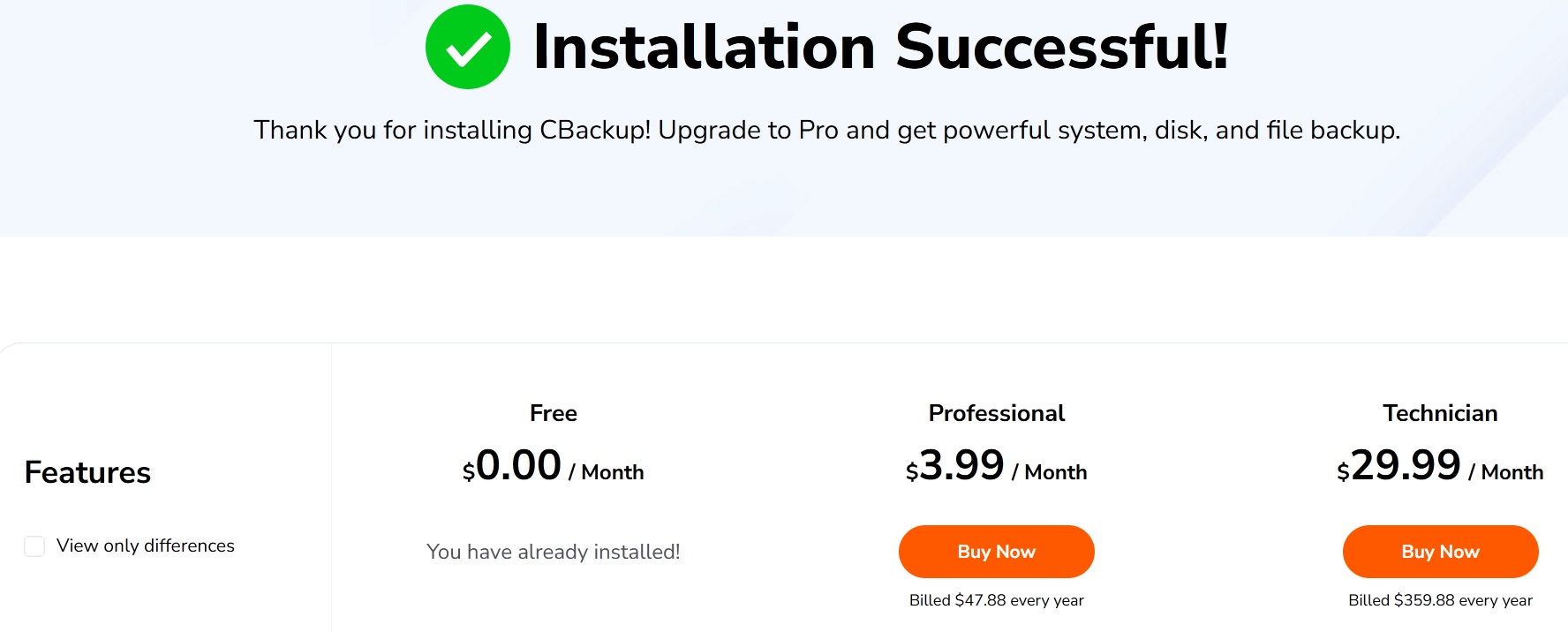CBackup free vs Pro vs Technician