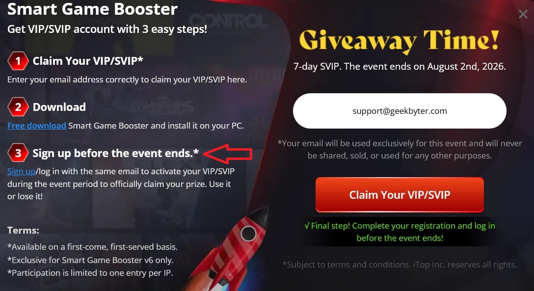 Sign up to activate VIP/SVIP Smart Game Booster