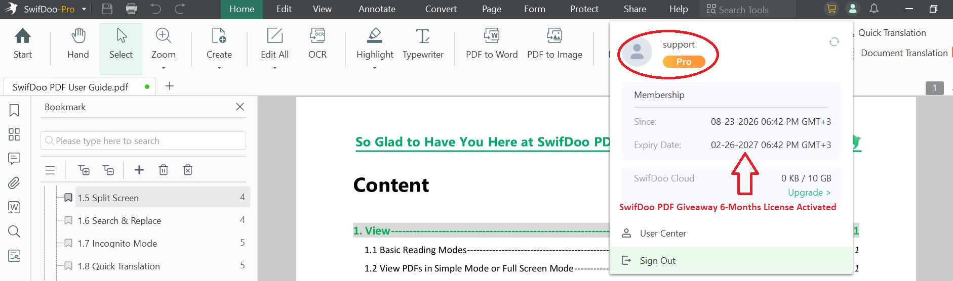 SwifDoo PDF giveaway 6-months license activated