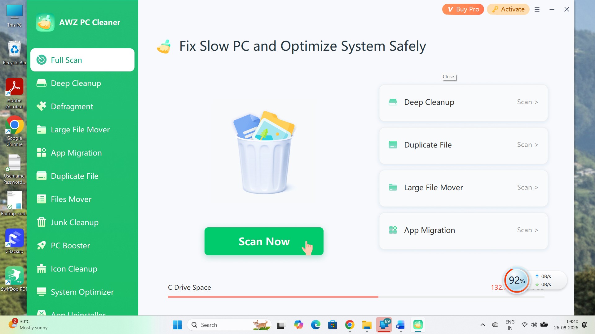 AWZ PC Cleaner full scan tab